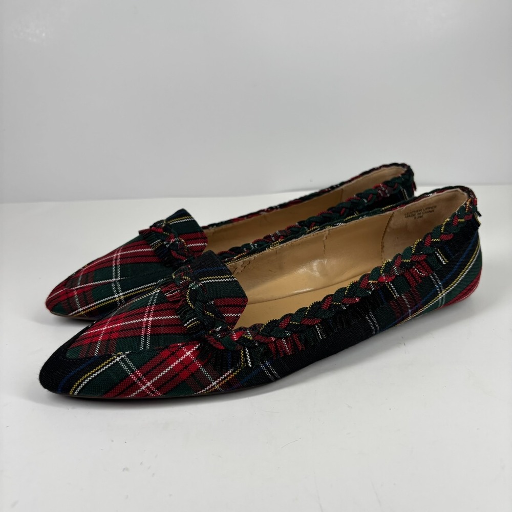 Talbots Francesca Women's US 9.5M Red Tartan Plaid Fringe Driving Flats Shoes